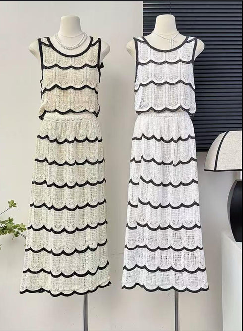 Spring Crochet Tank Tops With Skirts Sets